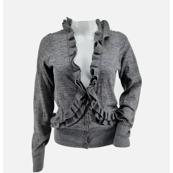 J. Crew Sweaters - EUC J Crew heather gray ruffle V-neck traverse cardigan sweater size XS